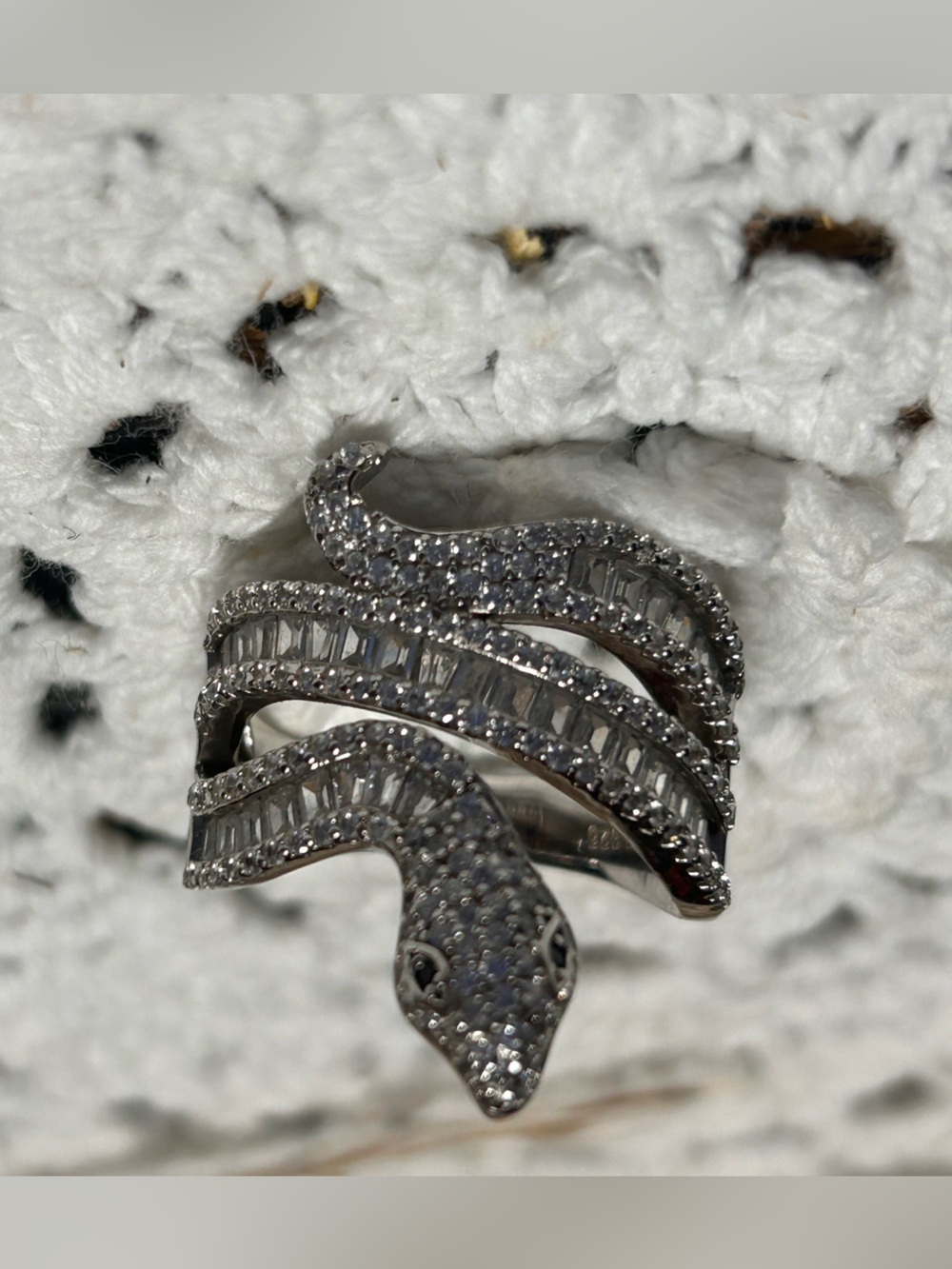 925 Sterling Silver CZ Snake Ring – Baguette & Pavé Serpent Ring